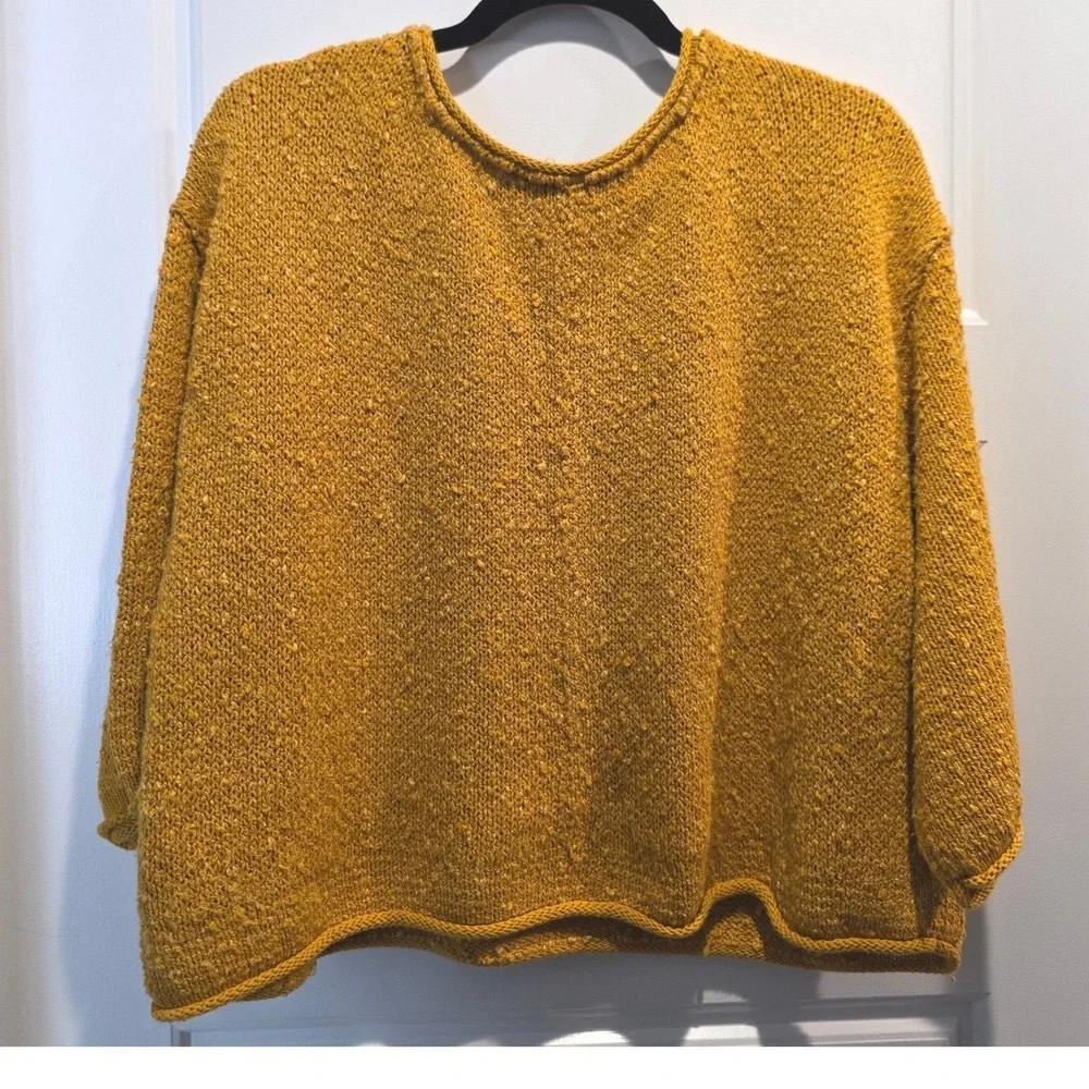 Free‎ People Textured Knit Sweater Mustard Yellow Cropped Boho Pullover Sz SP